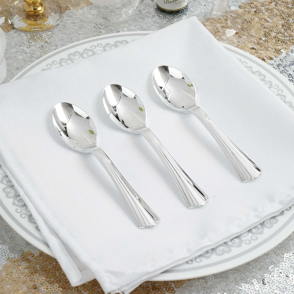 36-Pack Plastic Tea Coffee Spoons Light Silver Heavy Duty with Fluted Handles - Durable Disposable Cutlery 5"