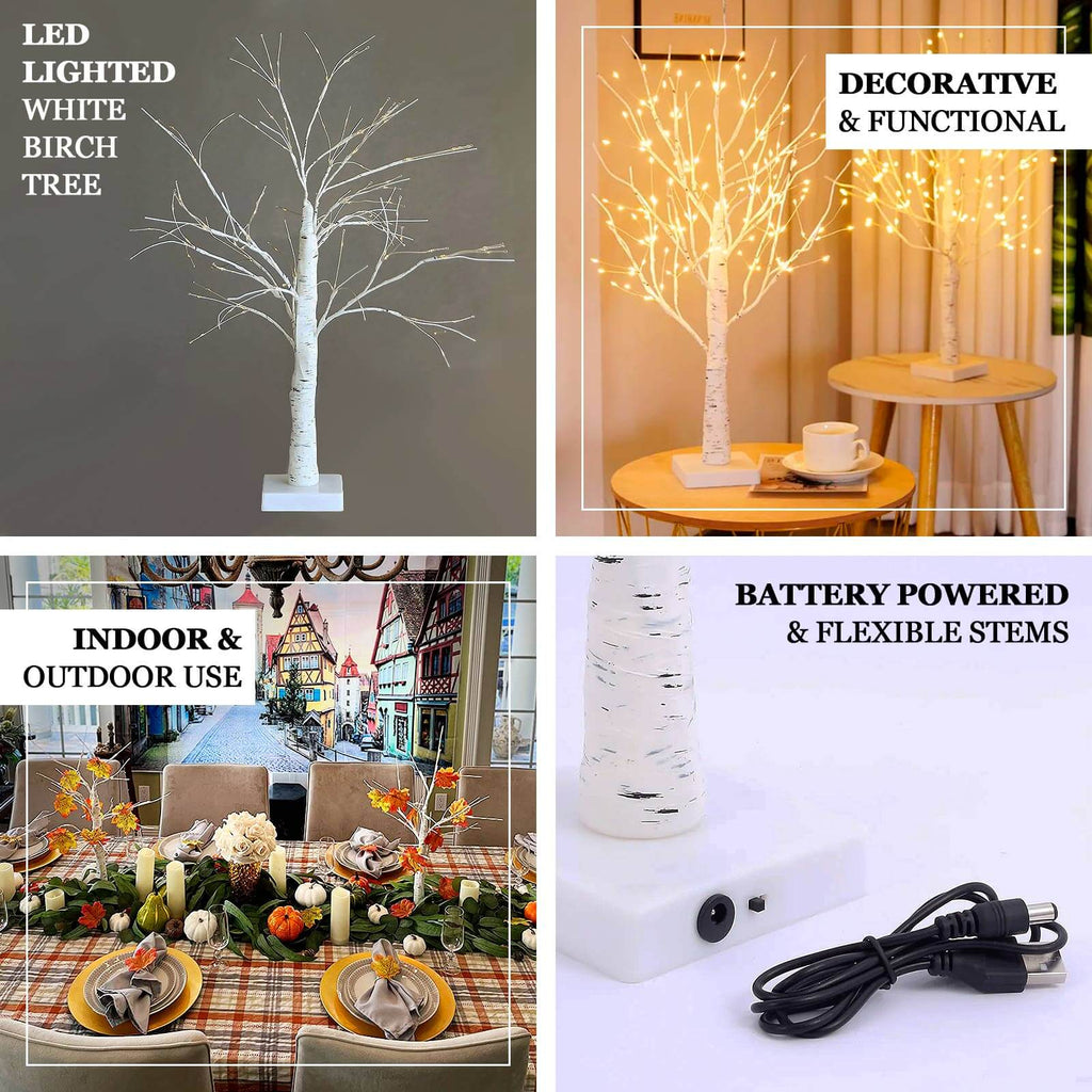 Lighted Birch Tree Lamp White Design Warm White - Battery Operated Rechargeable LED Table Accent 2ft - Bell Racket Store