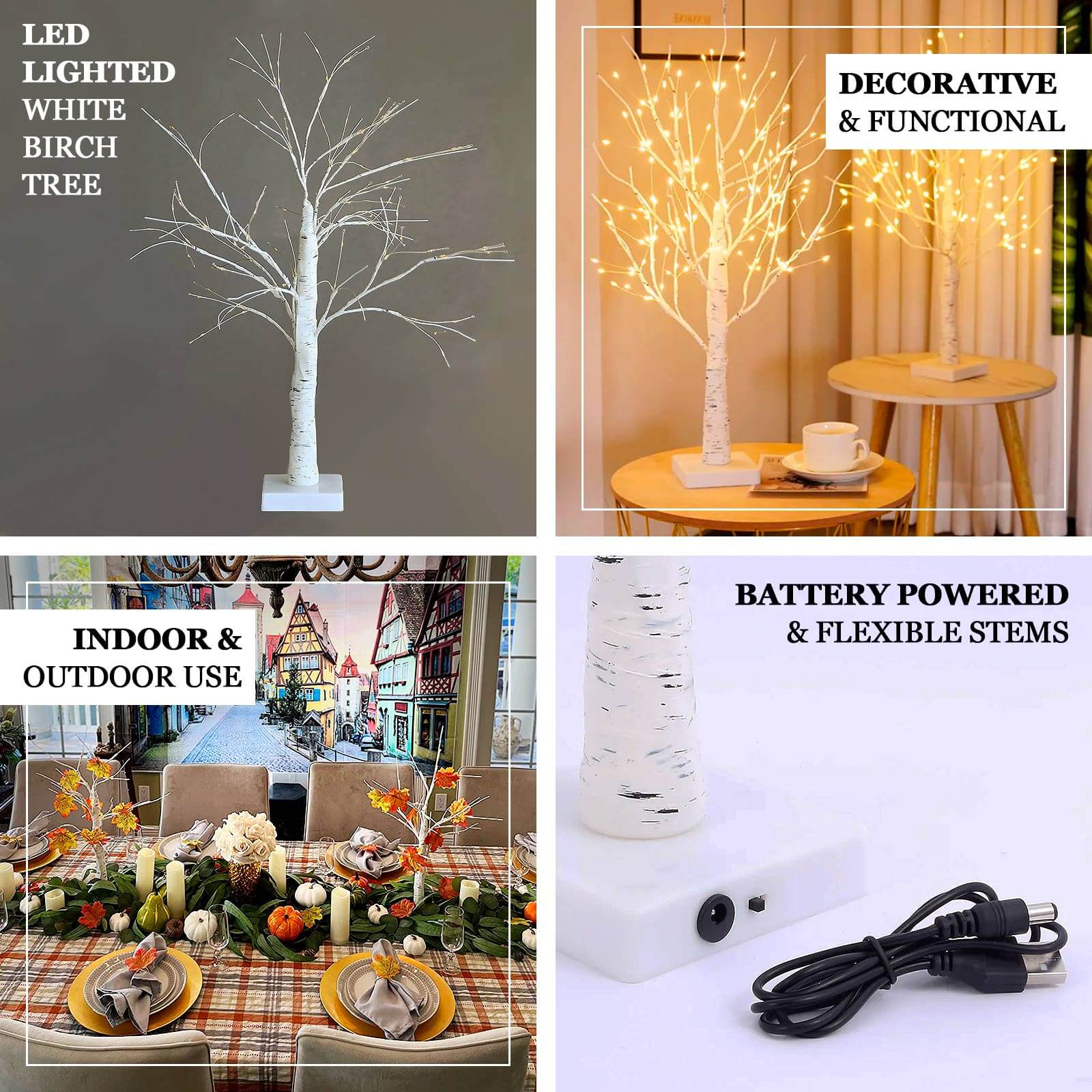 Lighted Birch Tree Lamp White Design Warm White - Battery Operated Rechargeable LED Table Accent 2ft - Bell Racket Store