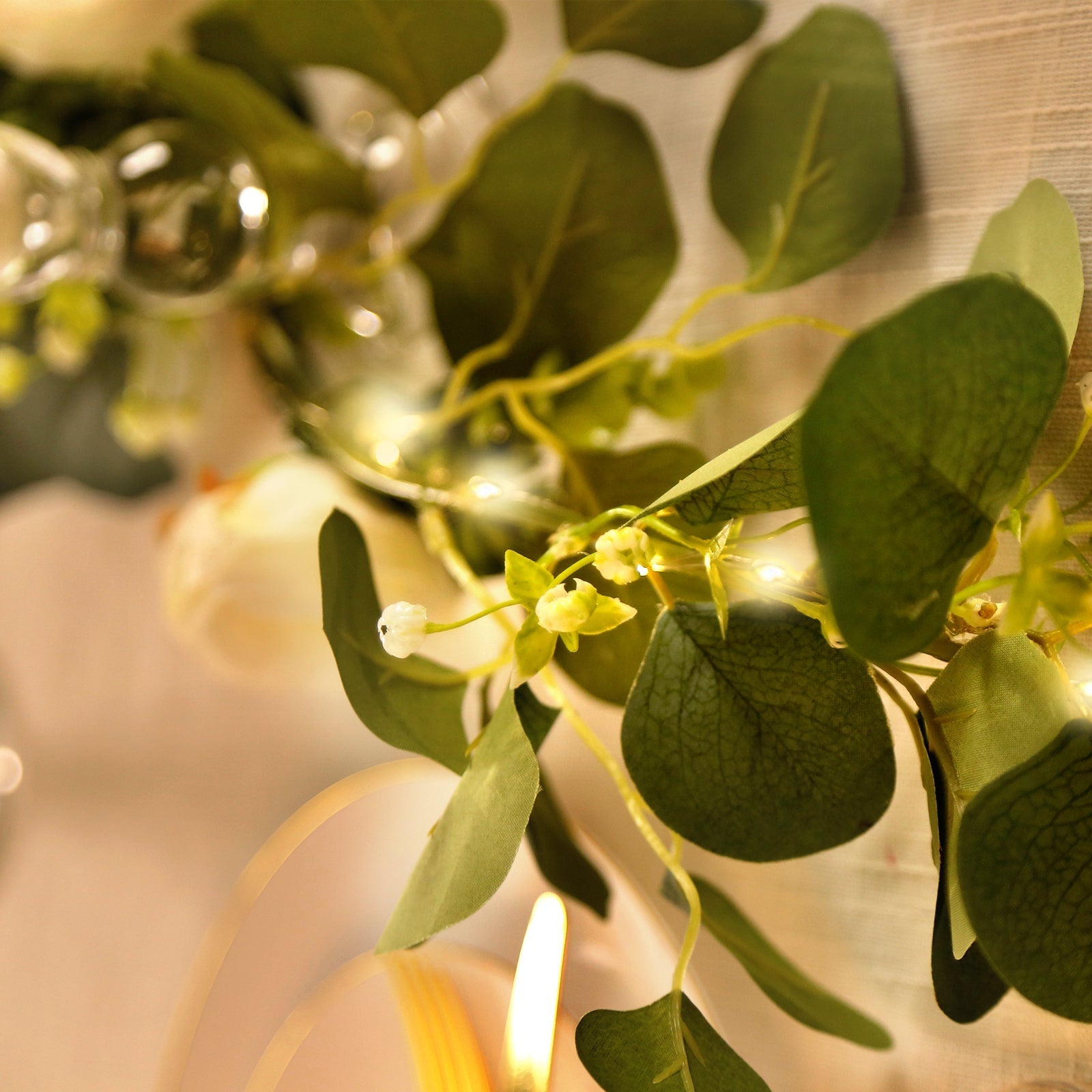 Lighted Greenery Garland with Eucalyptus & Peonies, 5.5ft Battery - Powered Greenery for Fireplace, Table & Event Styling - Bell Racket Store