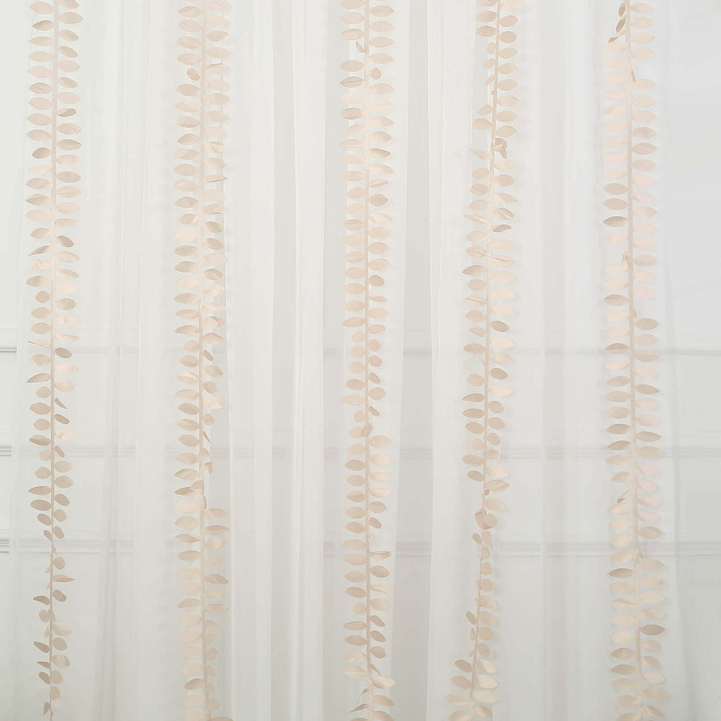 Taffeta Ribbon Sash with 4" Leaf Petal Design Beige 50ft - Sophisticated Artificial Fabric Garland