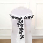 Taffeta Ribbon Sash with 4" Leaf Petal Design Black 50ft - Sophisticated Artificial Fabric Garland for Events