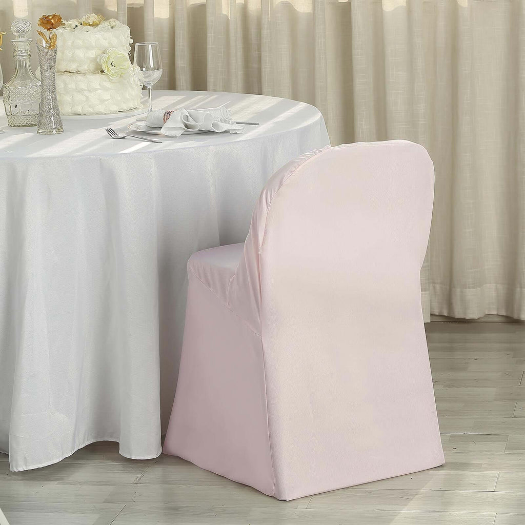Polyester Slip On Folding Chair Covers Blush - Stain-Resistant Reusable Durable Fabric