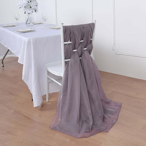 5 Pack Chiffon Chair Sashes Violet Amethyst - Soft & Lightweight Designer Chair Bows 22"x78"