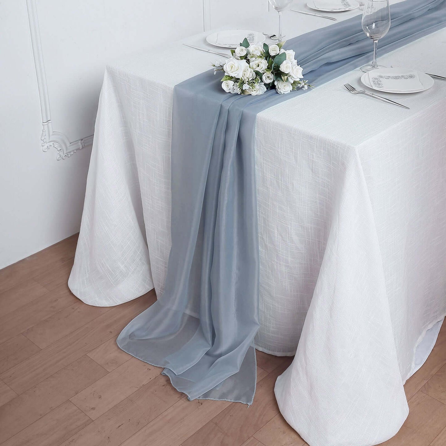 Chiffon 6ft Table Runner Dusty Blue - Flowy & Lightweight Table Decor