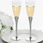 6-Pack Plastic Champagne Flutes Clear/Silver - Stylish Disposable Glasses for Toasts 5oz