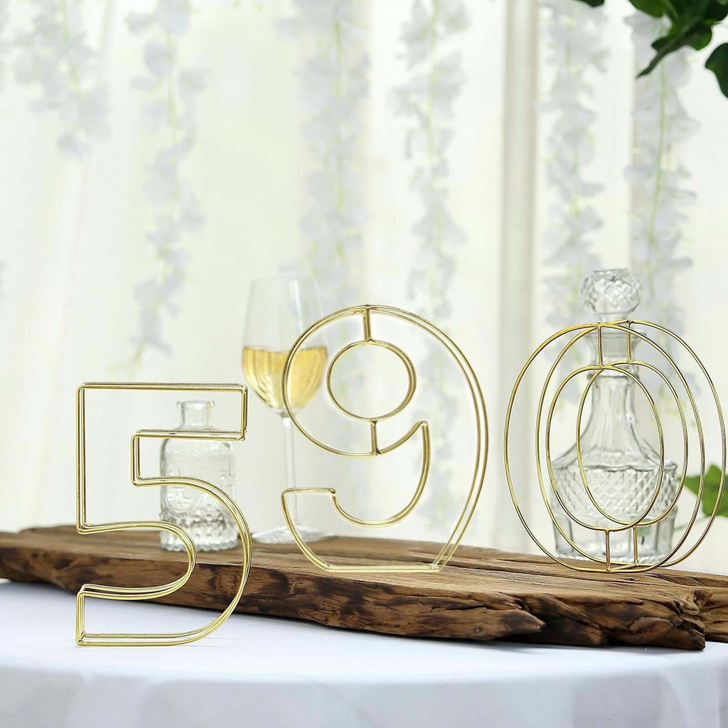 8" Tall Gold Freestanding 3D Decorative Metal Wire Numbers, Wedding Table Numbers -9