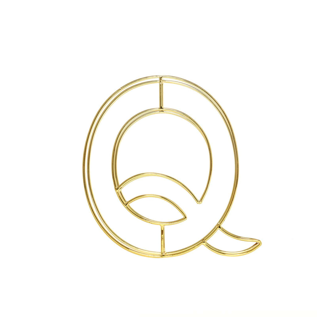 8" Tall Gold Freestanding 3D Decorative Wire Letter, Wedding Centerpiece - Q