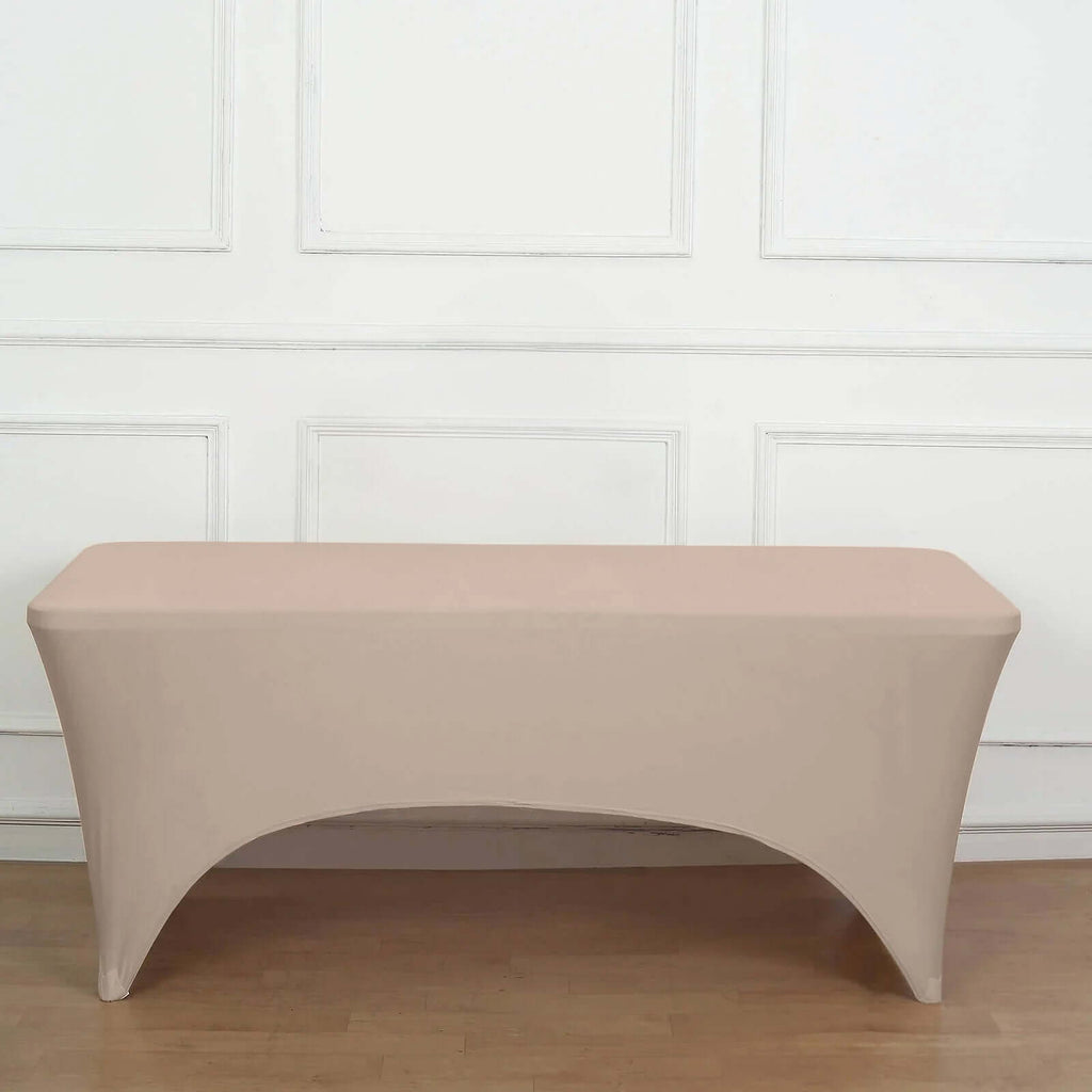 Stretch Spandex 6ft Rectangle Tablecloth Nude - Durable Form-Fitting Table Cover