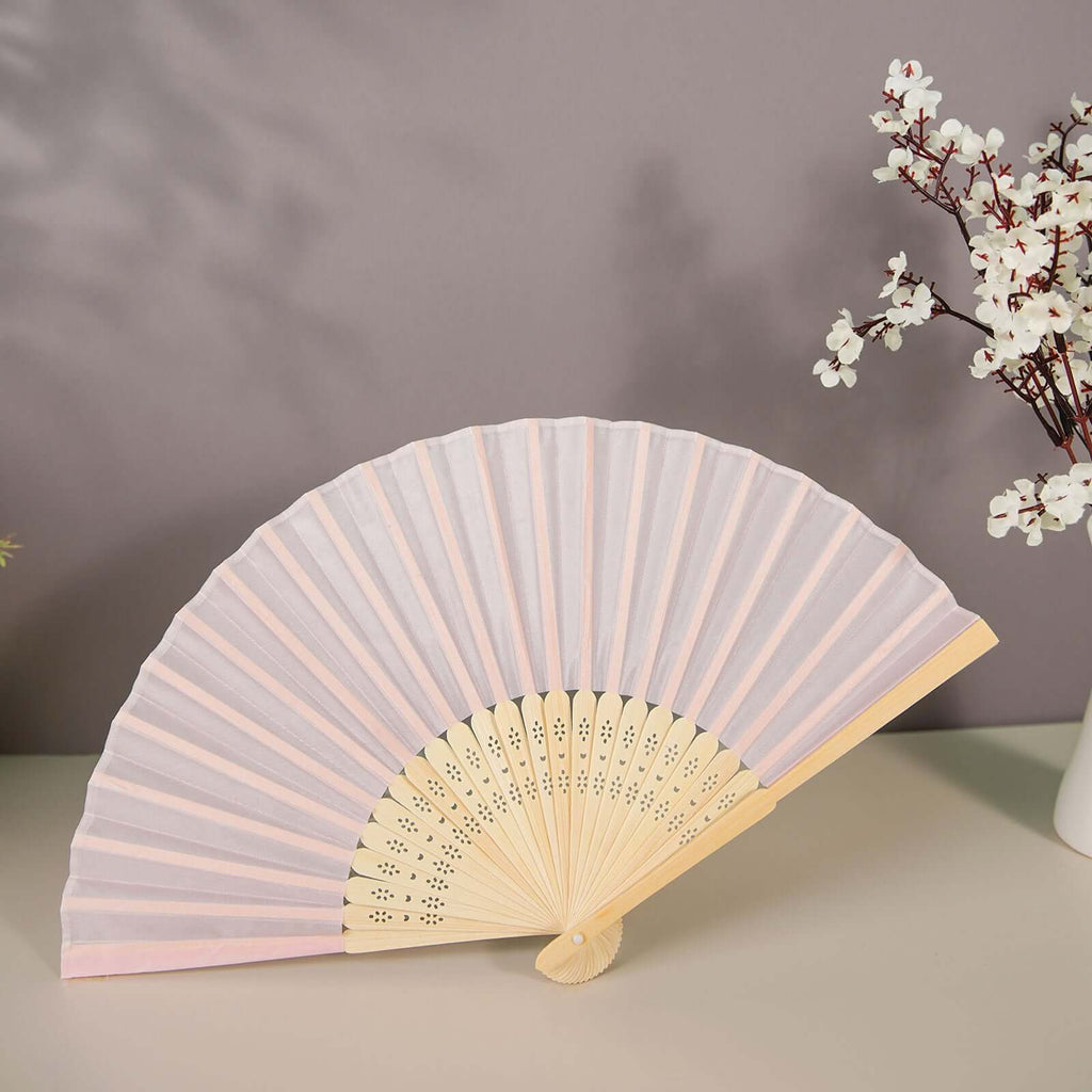 5 Pack Blush Asian Silk Folding Fans Party Favors, Oriental Folding Fan Favors