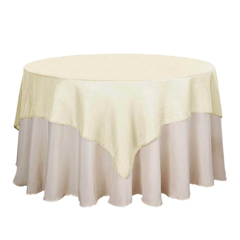 Linen 72"x72" Table Overlay Square Tablecloth Ivory - Slubby Textured Wrinkle-Resistant Design for Stylish Occasions