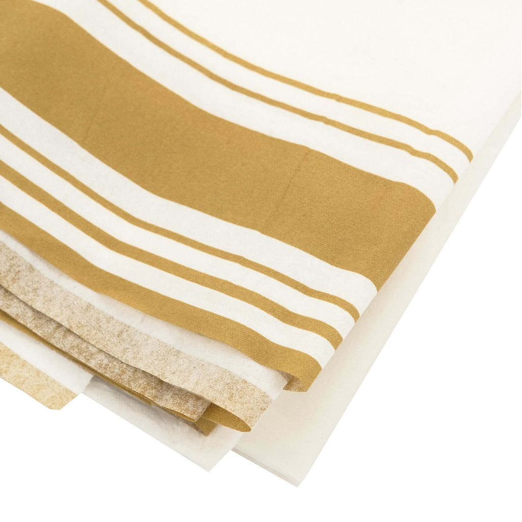 Linen - Like Paper 50"x108" Rectangle Tablecloth White - Disposable Airlaid Table Cover with Gold Striped Border - Bell Racket Store