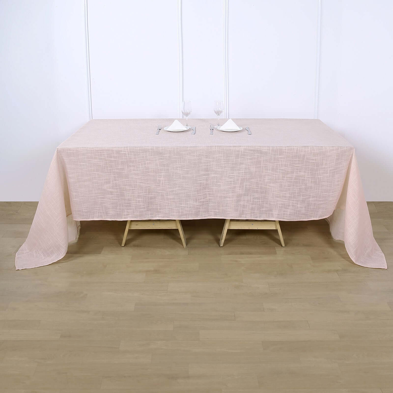 Faux Linen 90"x132" Rectangular Tablecloth Blush Seamless with Slubby Textured - Wrinkle Resistant & Seamless Table Cover
