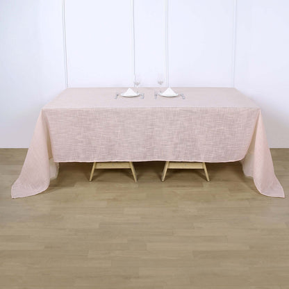 Faux Linen 90"x132" Rectangular Tablecloth Blush Seamless with Slubby Textured - Wrinkle Resistant & Seamless Table Cover