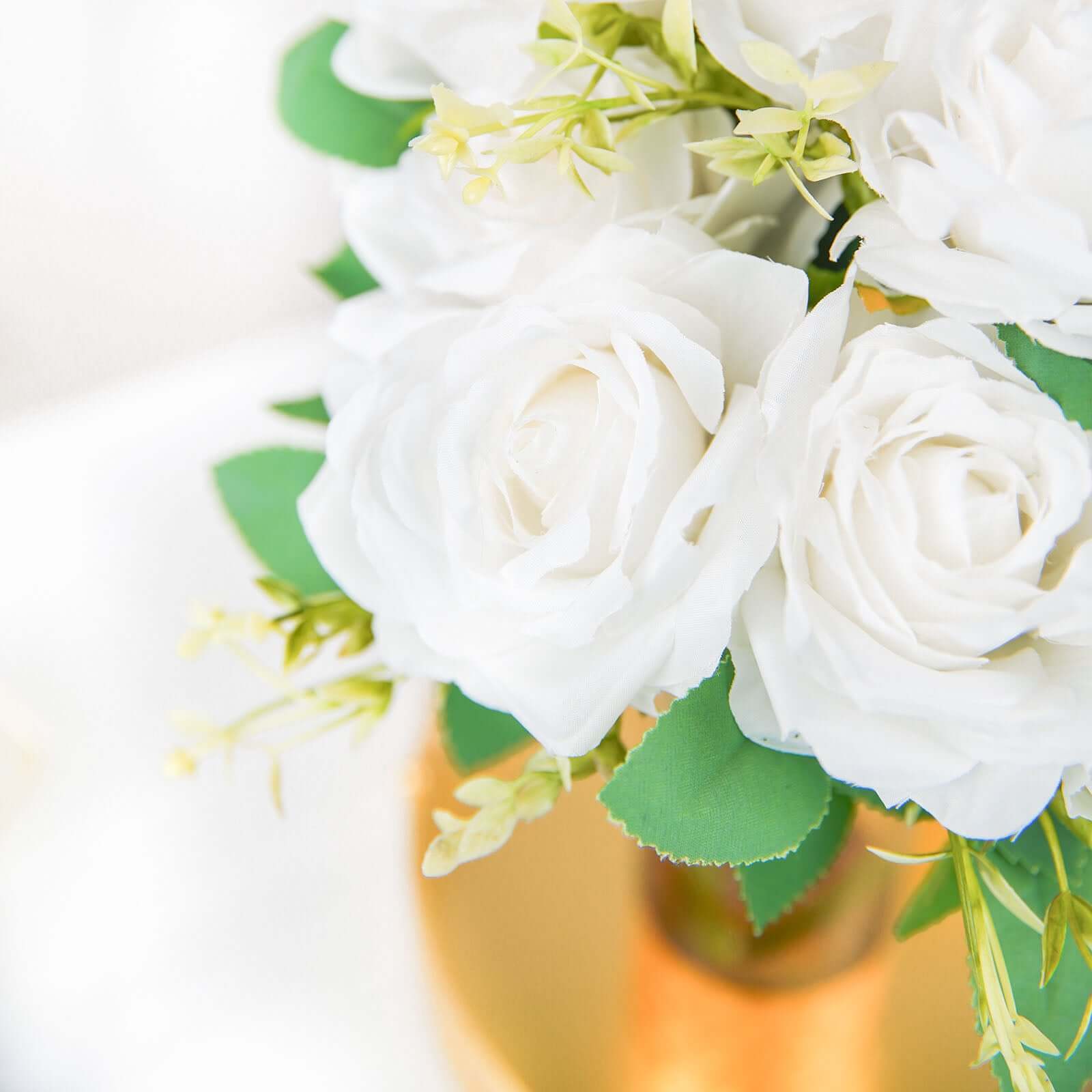 2 Bushes 18" Real Touch White Artificial Rose Flower Bouquet, Silk Long Stem Flower Arrangements