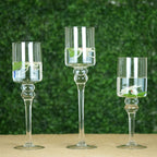 Set of 3 Glass Cylinder Vases Long Stem Clear - Decorative Candle Holder Floral Centerpieces 12", 14", 16"