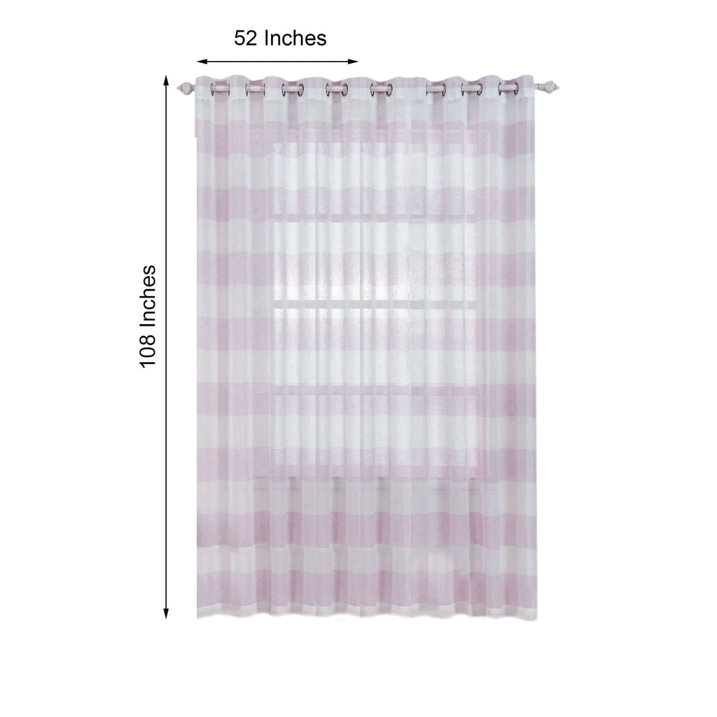2 Pack White Lavender Lilac Cabana Print Faux Linen Curtain Panels With Chrome Grommet - 52"x108"