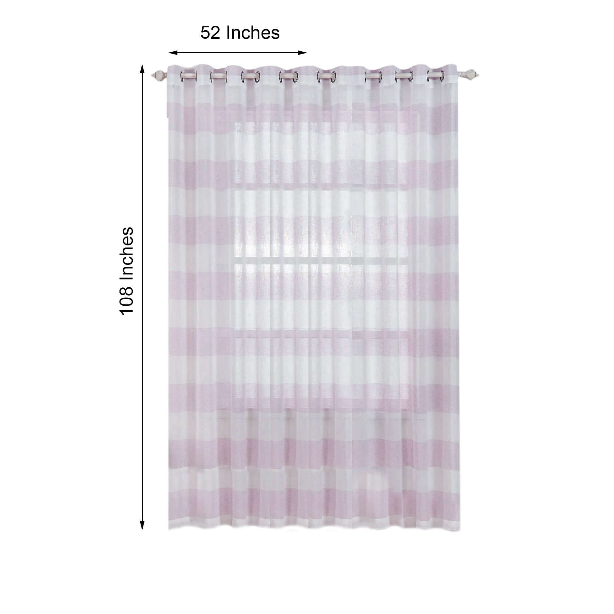 2 Pack White Lavender Lilac Cabana Print Faux Linen Curtain Panels With Chrome Grommet - 52"x108"