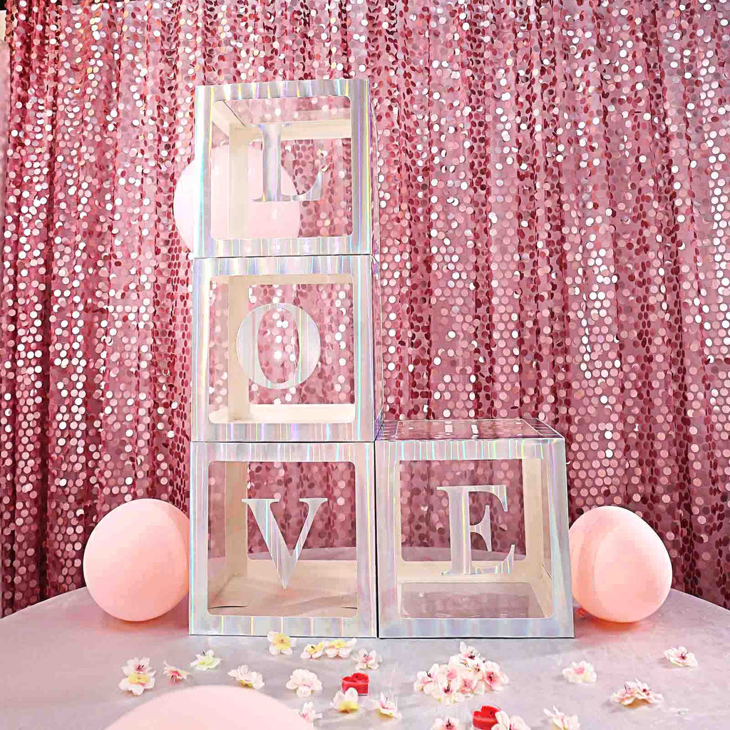 2 Pack 12" Iridescent Clear Baby Shower Party Decoration Boxes, Transparent DIY Balloon Boxes
