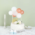 11 Pcs Balloon Cake Topper Clear, Rose Gold and White - Whimsical Clustered Mini Garland Cake Inserts DIY Party Decorations