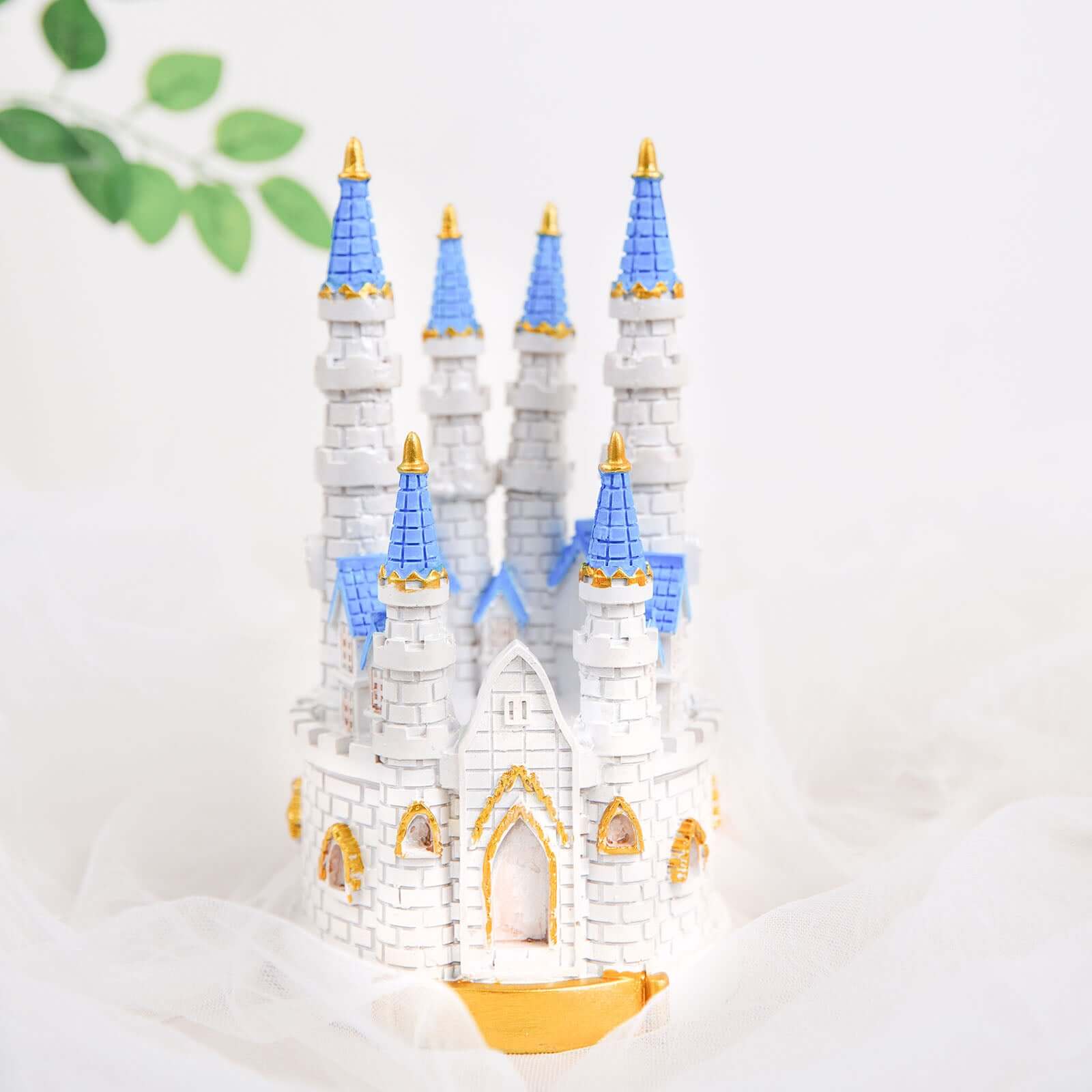 Cake Topper Figurine Fairytale Princess Castle Design Blue and White - Decoration for Baby Showers 8.5"