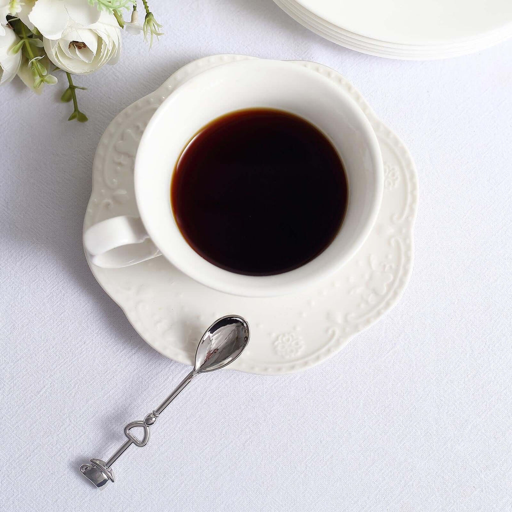 2 Pack 4" Silver Metal Couple Coffee Spoon Set Party Favors, Pre-Packed Wedding Souvenir Gift