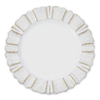 6-Pack Acrylic Plastic Round Charger Plates 13" in White with Gold Brushed Wavy Scalloped Rim, Decorative Dinner Party Charger Tableware