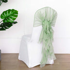 1 Set Chiffon Hoods Chair Sashes with Willow Ruffles Design Sage Green - Stylish Chair Bow Decor