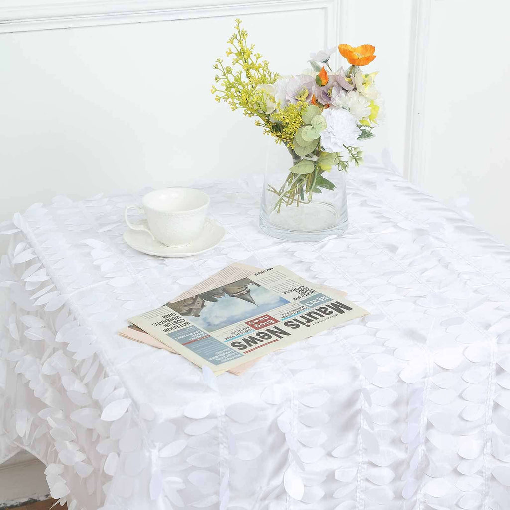 Taffeta 54"x54" Square Tablecloth White | Exquisite 3D Leaf Petal Design for Chic Wedding & Event Decor