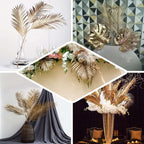 2 Stems Artificial Palm Leaf Branch Metallic Gold - Tropical Faux Stems Vase Filler Floral Backdrop Table Decor 32"