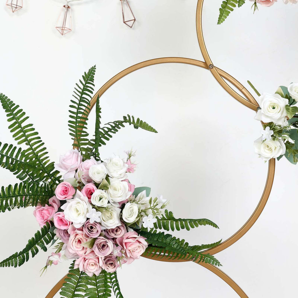 5ft 4-Tiered Gold Hoop Pillar Flower Stand, Metal Wedding Arch Table Centerpiece - Hoop Wreath