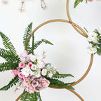 5ft 4-Tiered Gold Hoop Pillar Flower Stand, Metal Wedding Arch Table Centerpiece - Hoop Wreath