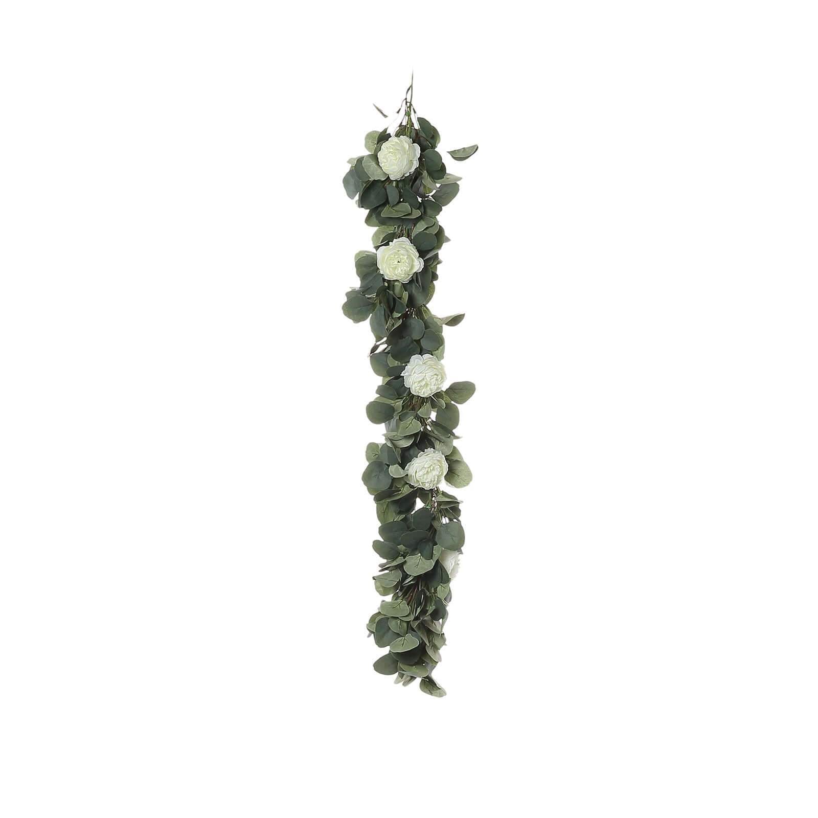 42" Green Artificial Eucalyptus Leaf, Ranunculus Flower Garland Vine