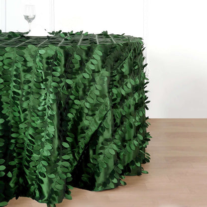 Taffeta 120" Round Tablecloth Green | 3D Leaf Petal Design Seamless Table Cover