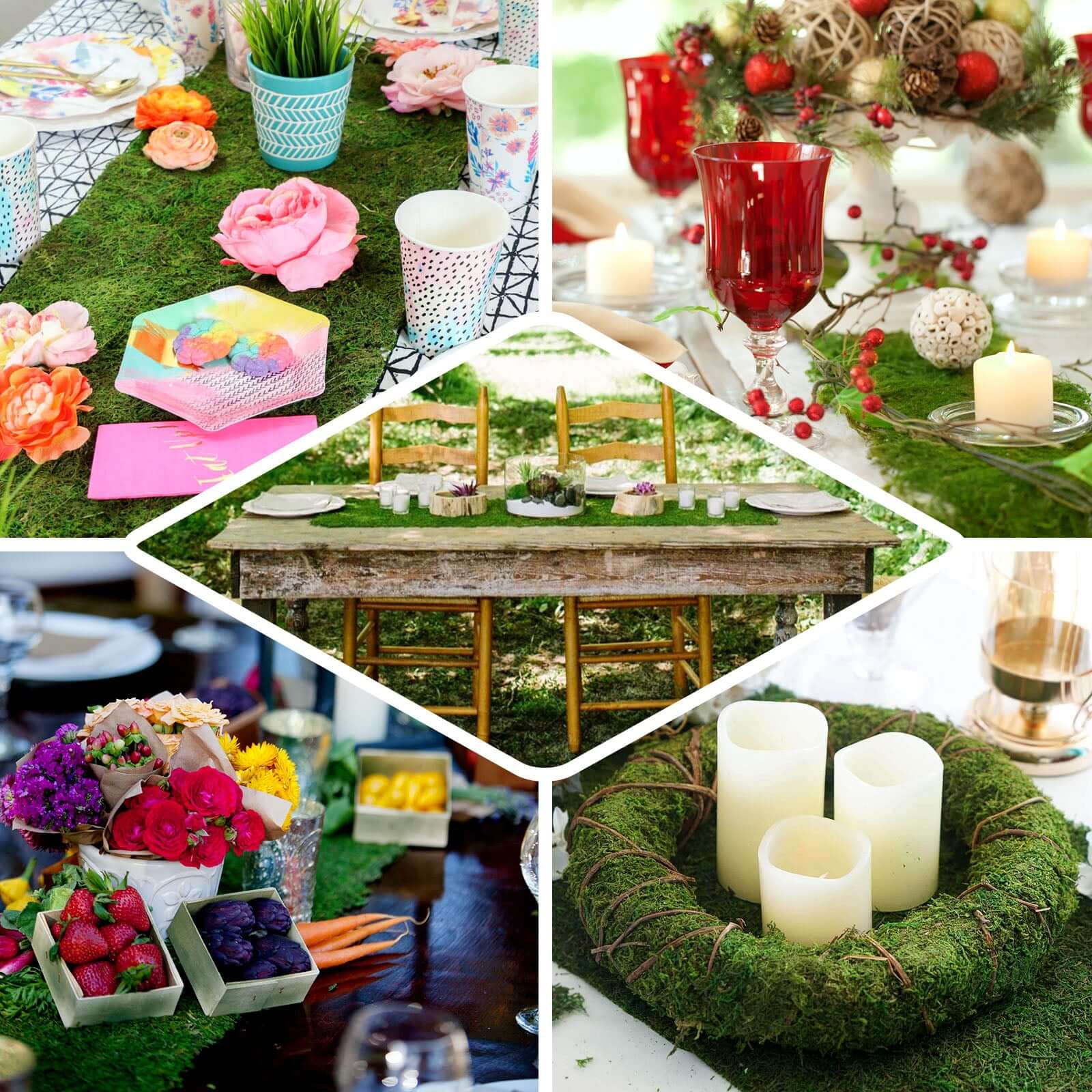 Moss 14"x48" Table Runner Green - Natural Preserved Design with Fishnet Grid for Unique Events