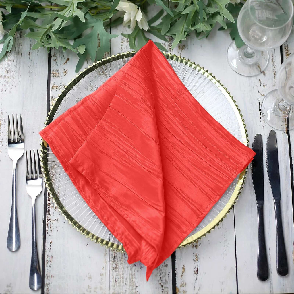 5 Pack Taffeta 20"x20" Napkins Red - Accordion Crinkle Dinner Napkins