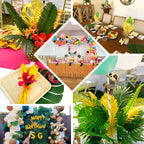 28 Pack Green And Gold Silk Tropical Monstera Palm Leaves, Assorted Artificial Jungle Theme Branches