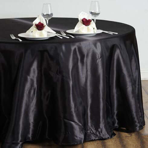 Satin 108" Round Tablecloth Black - Smooth and Lustrous Table Cover for Weddings & Events