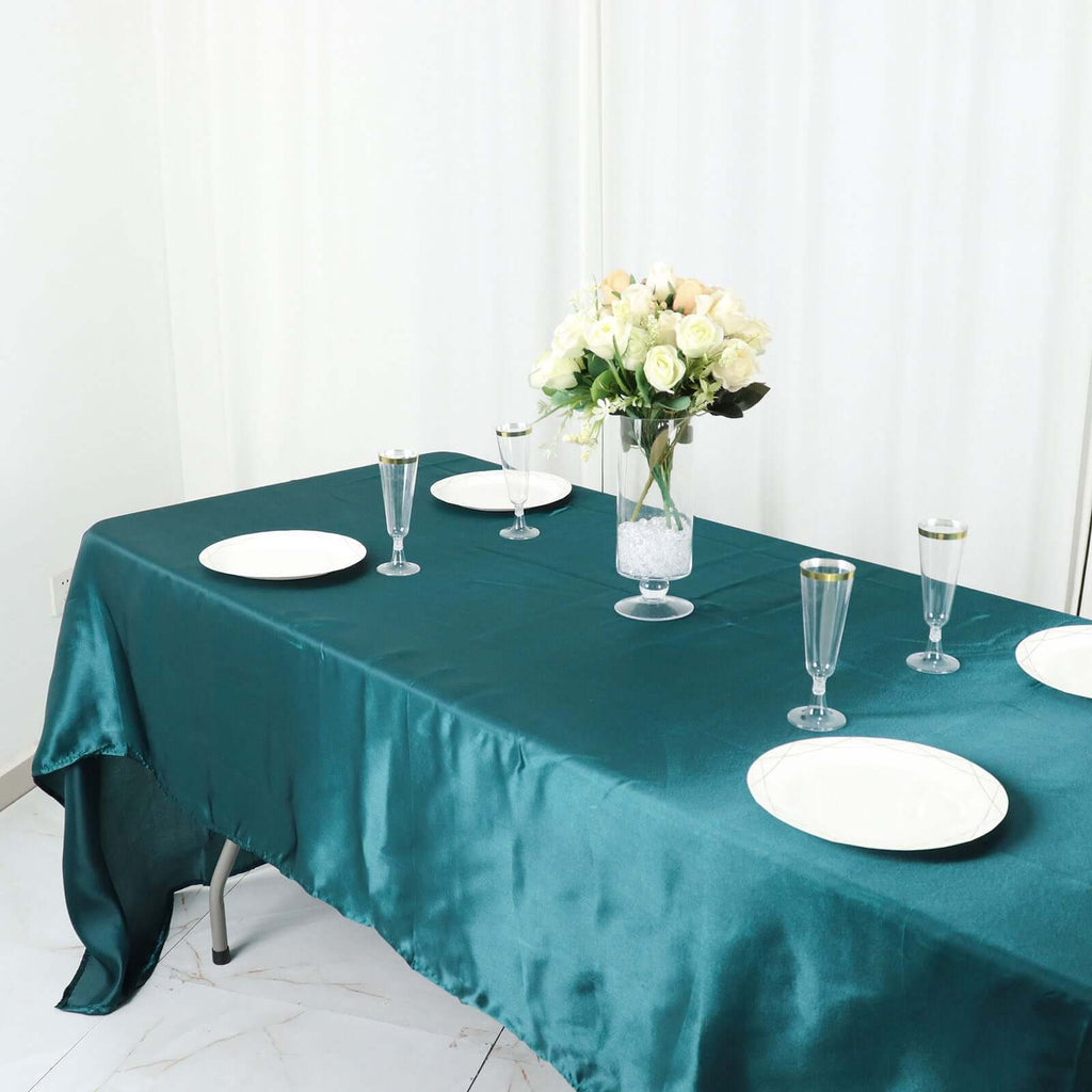 Satin Rectangular 60"x126" Tablecloth Peacock Teal - Smooth and Lustrous Table Cover