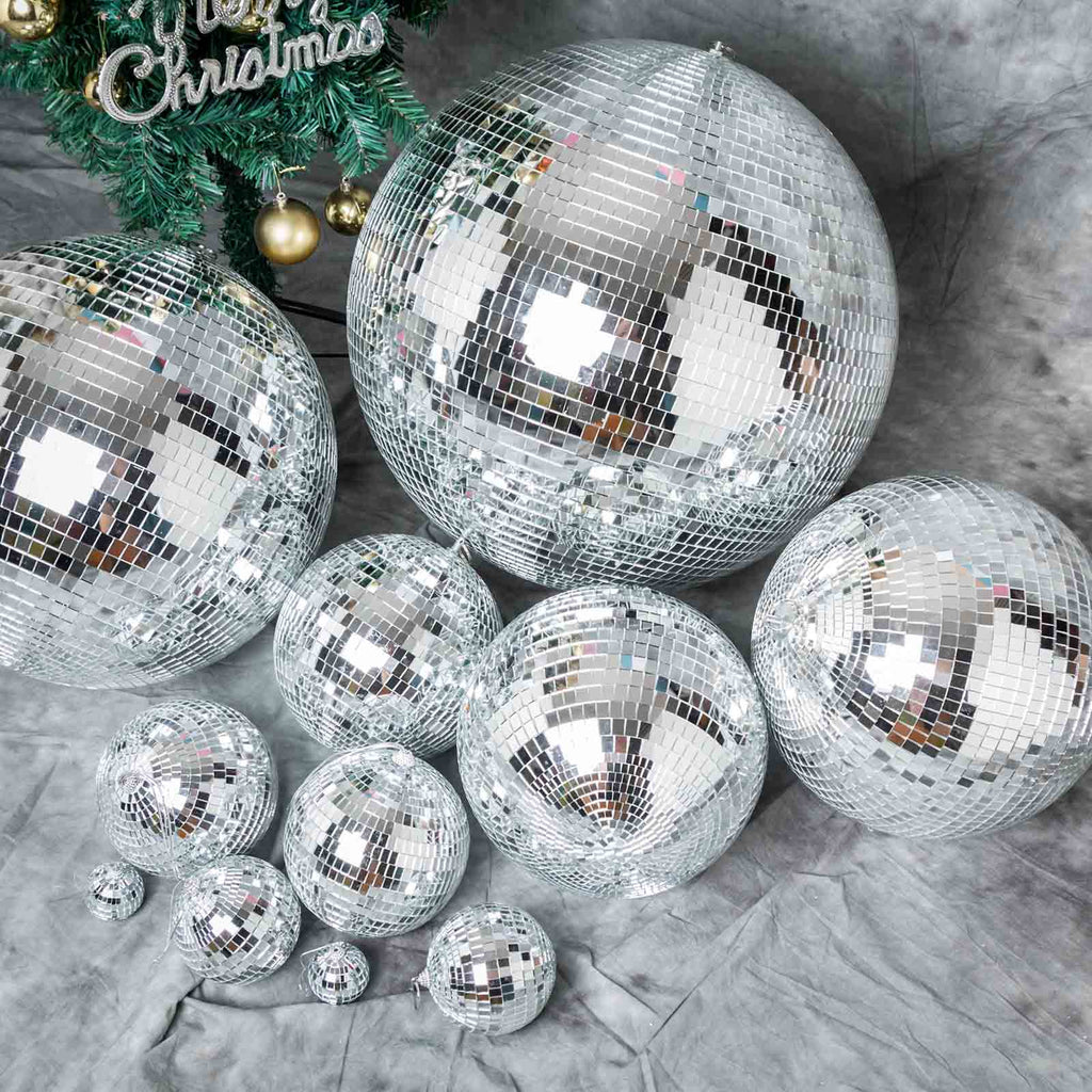2 Pack 12" Large Silver Foam Disco Mirror Ball With Hanging Swivel Ring, Holiday Party Decor