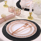 6-Pack Placemats Glitter Design Black Sparkle Round - Non-Slip Decorative Dining Table Mats 13"