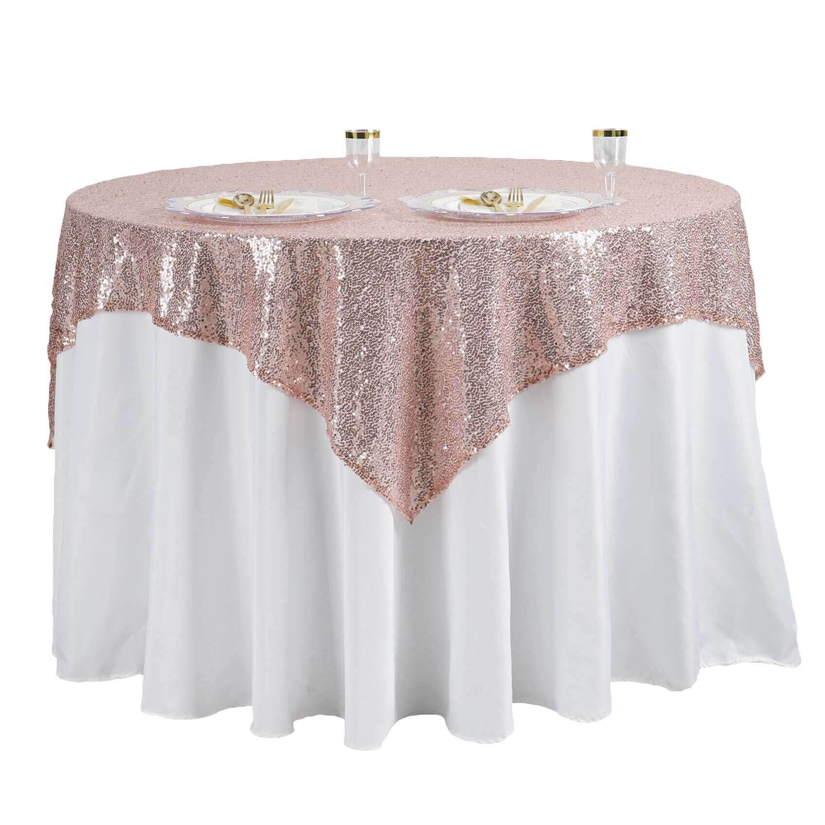 Sequin 60"x60" Table Overlay Square Tablecloth Blush - Luxe Wedding Table Topper