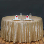 Sequin 132" Round Tablecloth Champagne - Seamless Dazzling Table Cover