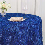 Satin 120" Round Tablecloth Royal Blue - Grandiose 3D Rosette with Seamless Finish Table Cover