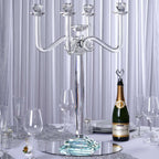 5 Arm Crystal Glass Candelabra Clear- Exquisite Decorative Taper Candle Holder Table Centerpiece for Grand Celebrations 27"