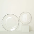 10-Pack Plastic 10" Round Dinner Plates in Clear with Silver Beaded Rim - Disposable Party Plates for Banquets & Festive Occasions