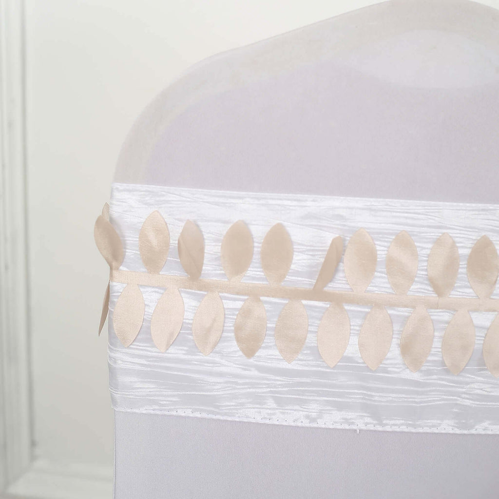 Taffeta Ribbon Sash with 4" Leaf Petal Design Beige 50ft - Sophisticated Artificial Fabric Garland