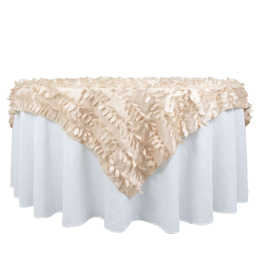 Taffeta 72"x72" Table Overlay Square Tablecloth Beige - 3D Leaf Petal Table Cover