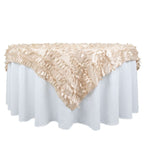 Taffeta 72"x72" Table Overlay Square Tablecloth Beige - 3D Leaf Petal Table Cover
