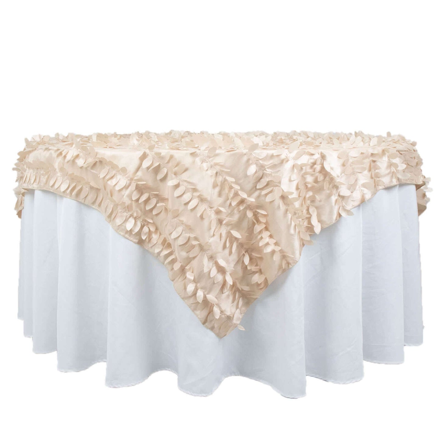 Taffeta 72"x72" Table Overlay Square Tablecloth Beige - 3D Leaf Petal Table Cover